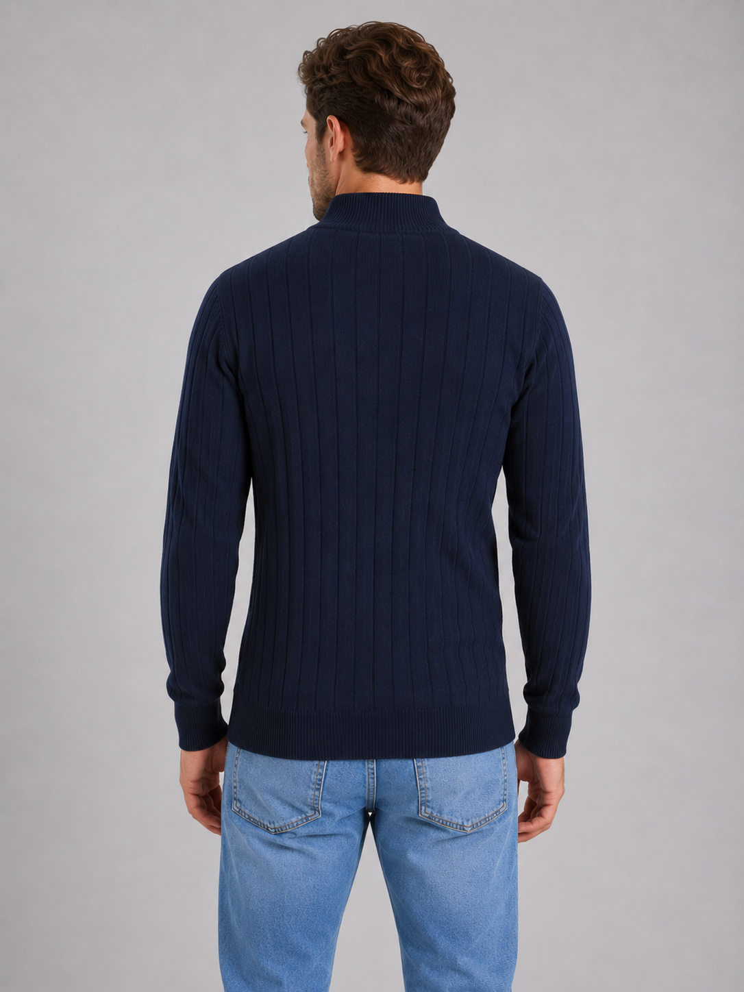 Alternate product view 2 of men's Zip Jumper with ribbed funnel neck design.
