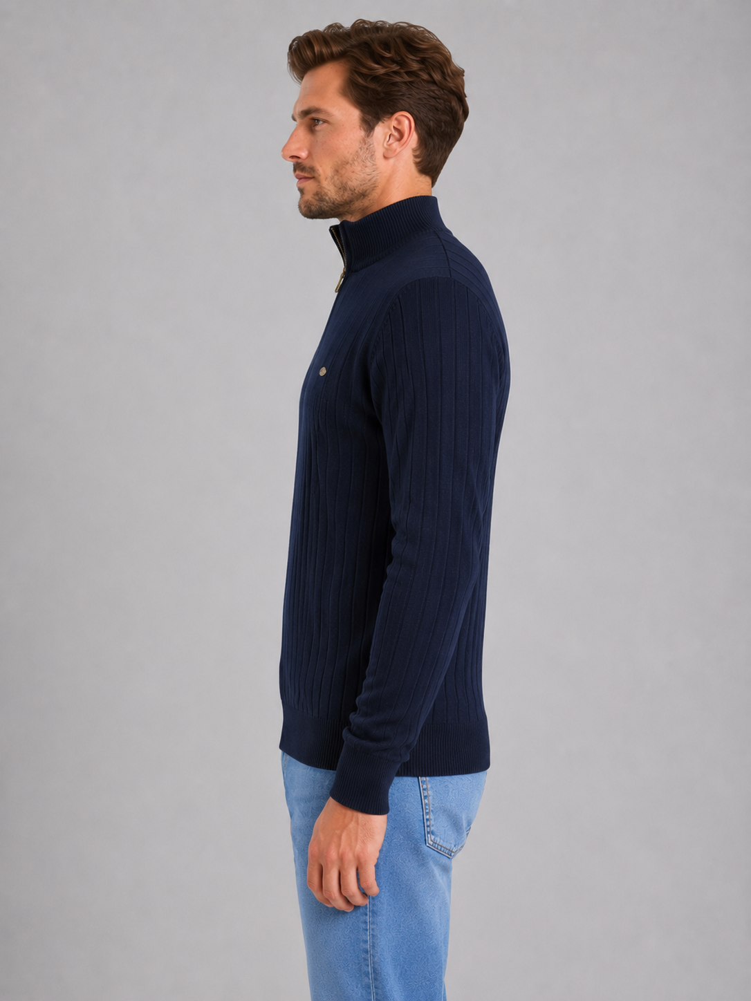 Alternate product view 3 of men's Zip Jumper with ribbed funnel neck design.