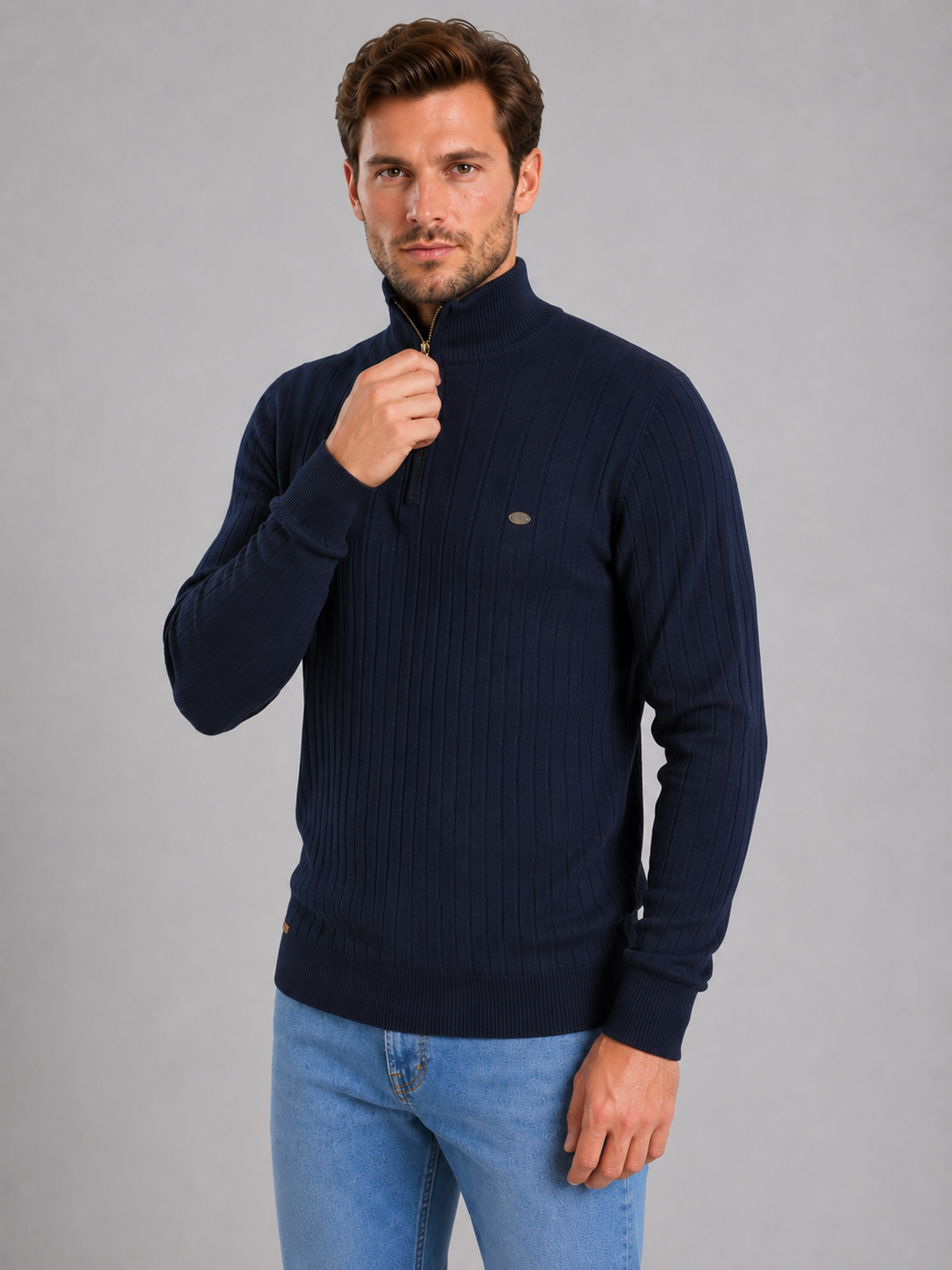 Alternate product view 4 of men's Zip Jumper with ribbed funnel neck design.