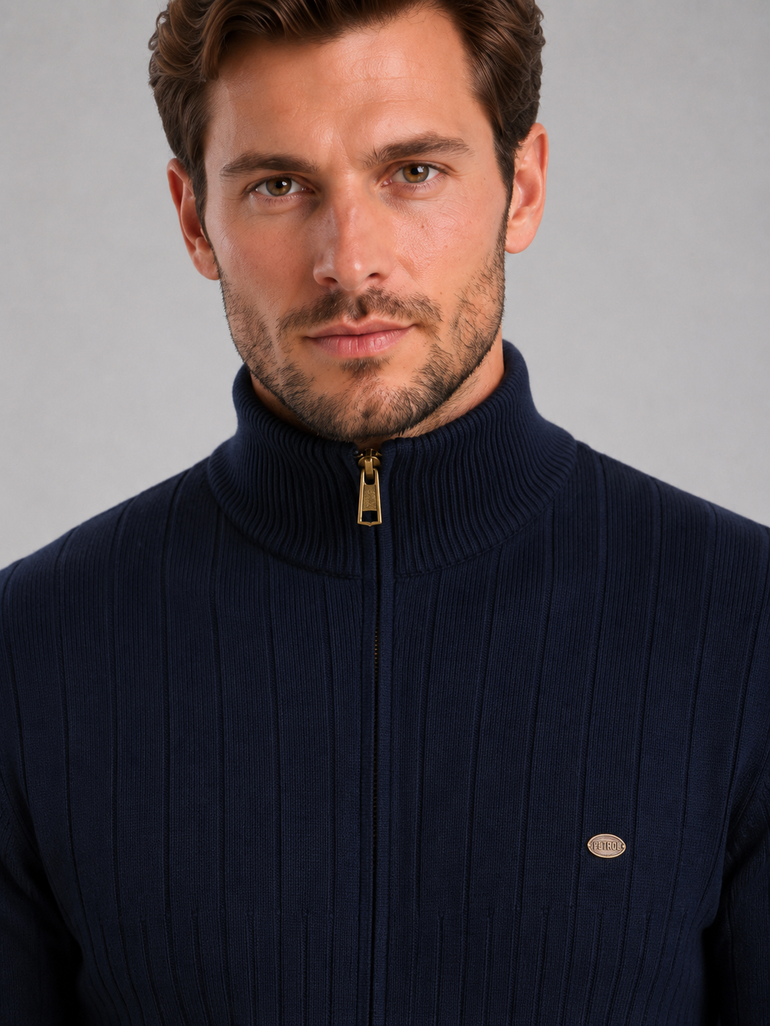 Alternate product view 5 of men's Zip Jumper with ribbed funnel neck design.