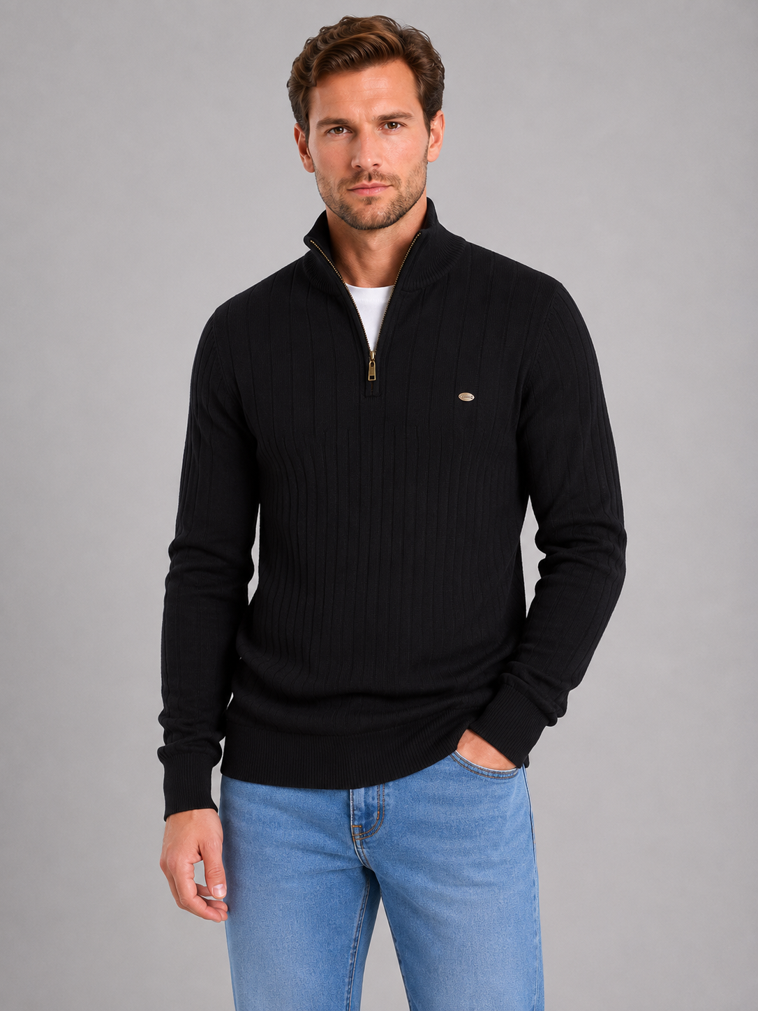 Alternate product view 7 of men's Zip Jumper with ribbed funnel neck design.