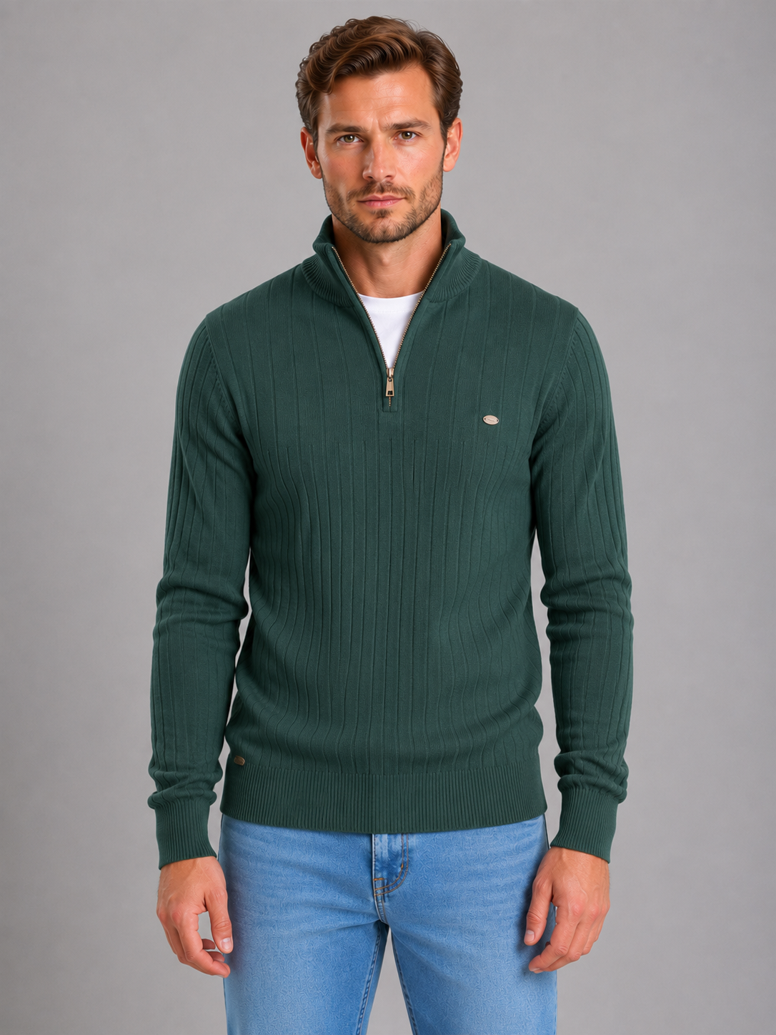 Alternate product view 9 of men's Zip Jumper with ribbed funnel neck design.