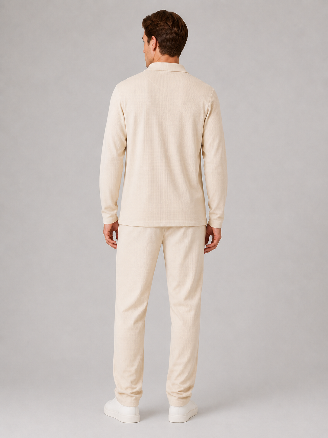 Alternate product view 2 of men's Zip Polo Trouser Set with textured two-piece co-ord.
