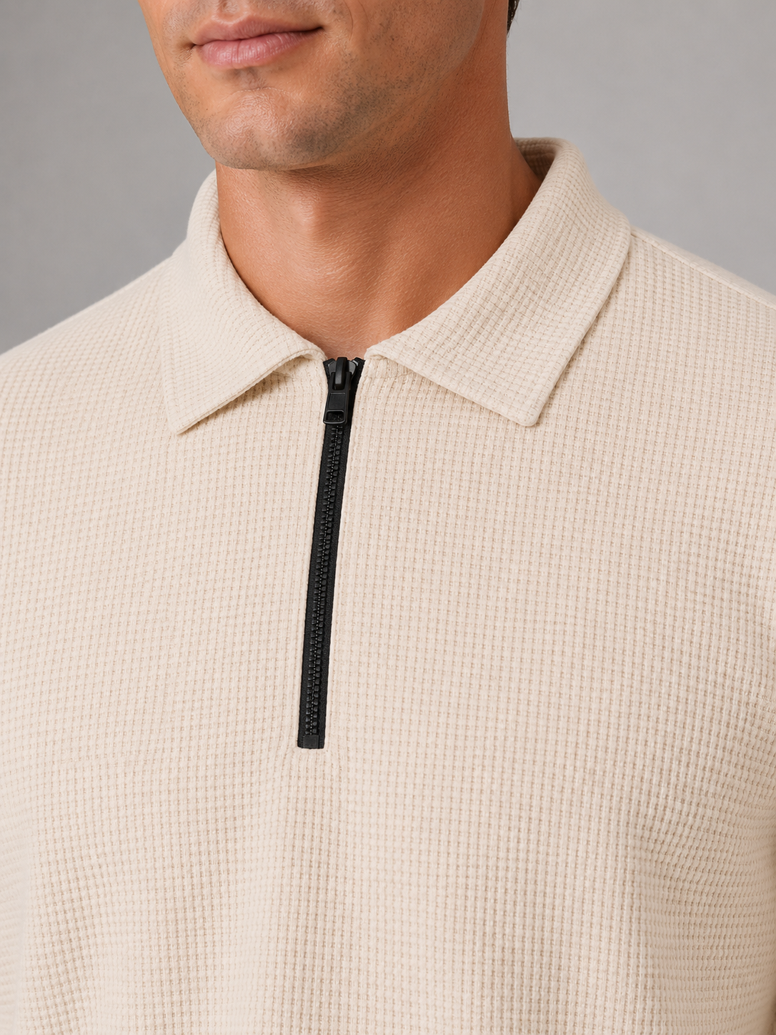 Alternate product view 3 of men's Zip Polo Trouser Set with textured two-piece co-ord.