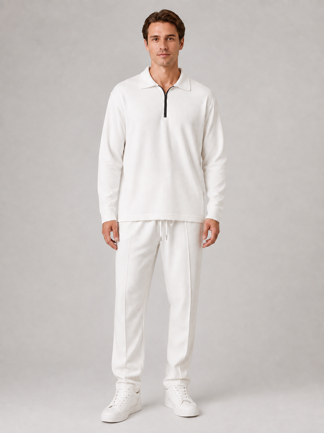 Alternate product view 6 of men's Zip Polo Trouser Set with textured two-piece co-ord.