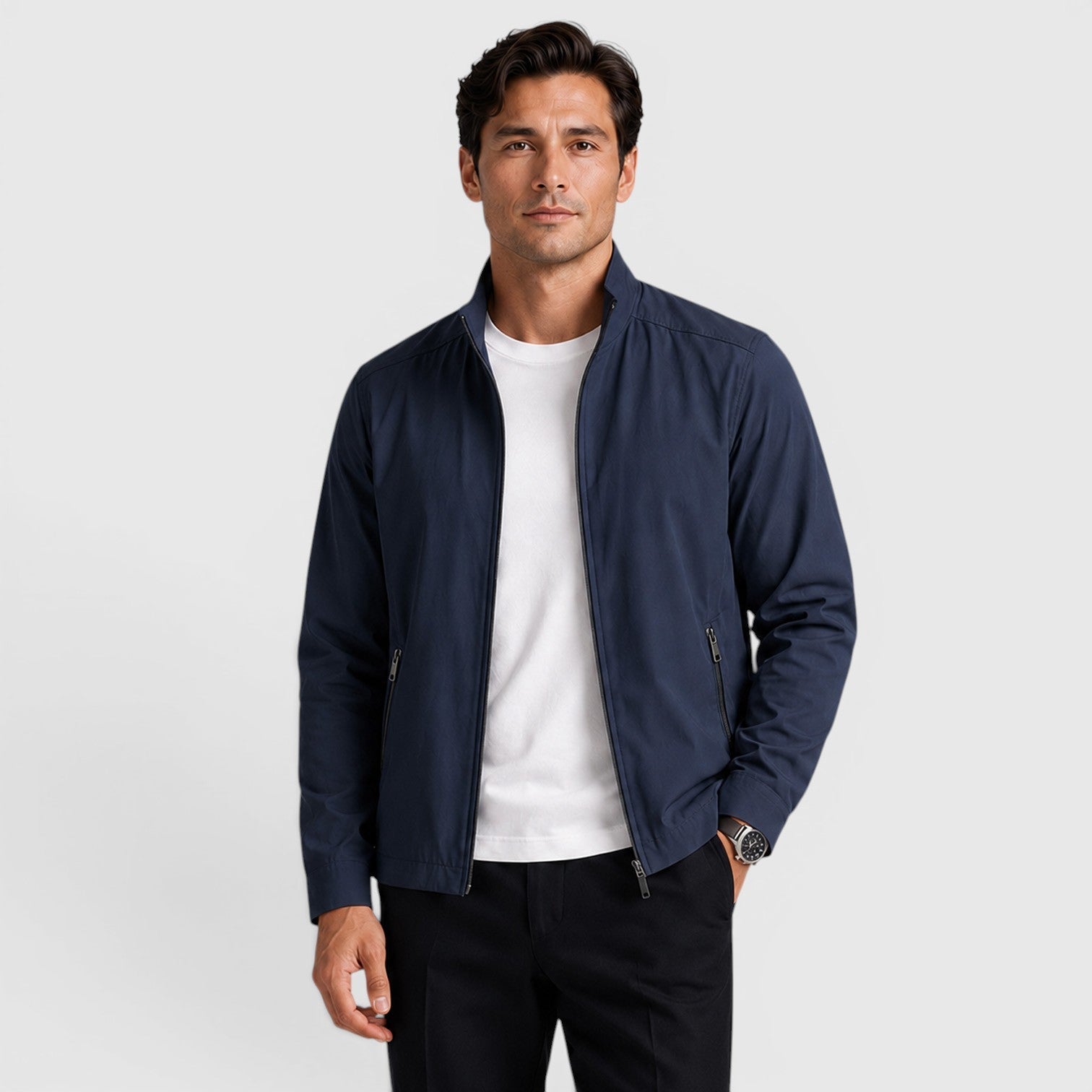 Alternate product view 3 of men's Zip Up Jacket with lightweight bomber collar.