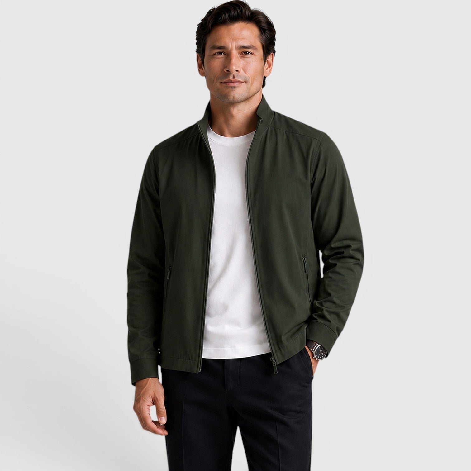 Alternate product view 6 of men's Zip Up Jacket with lightweight bomber collar.