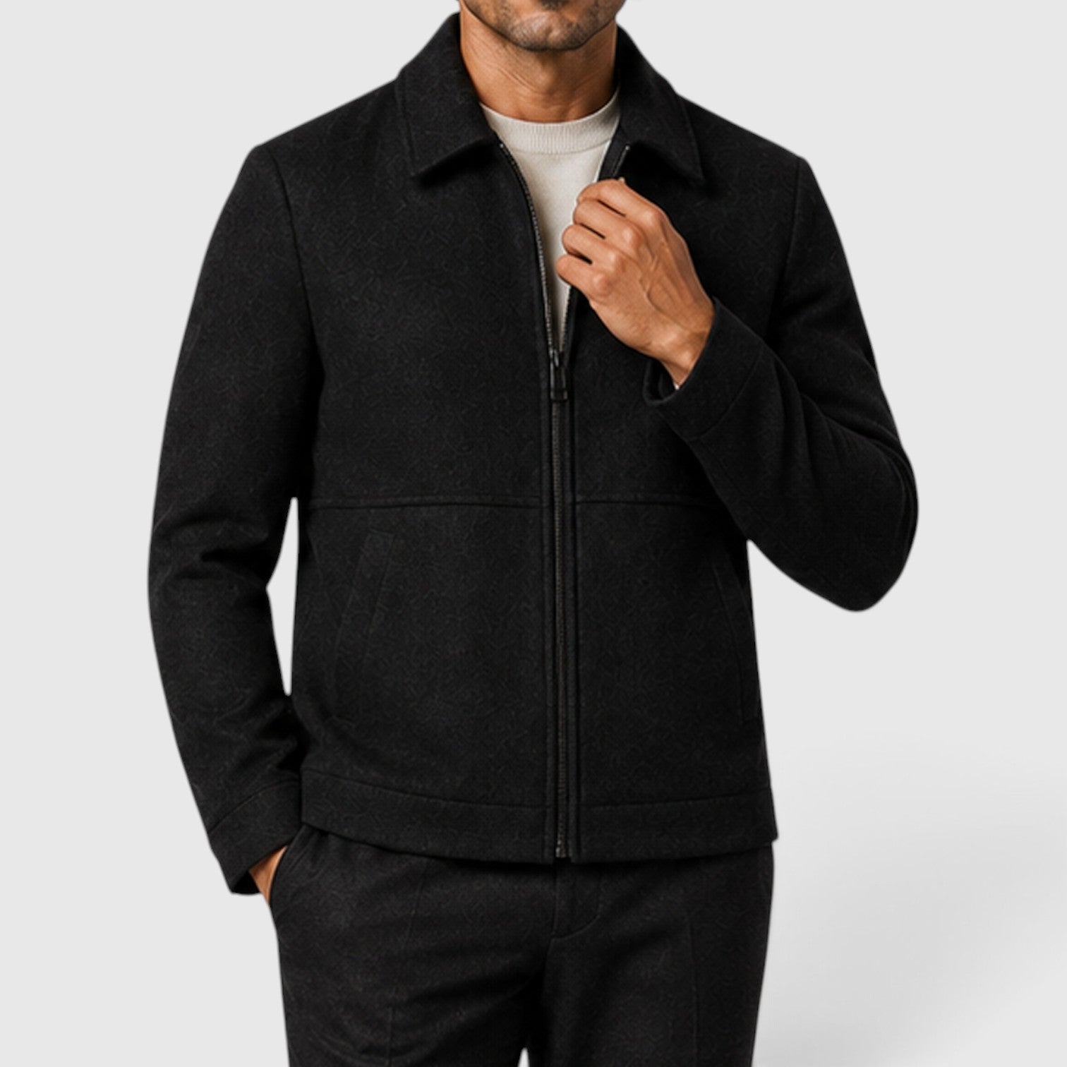 Alternate product view 2 of men's Zip Up Jacket with shirt collar everyday design.