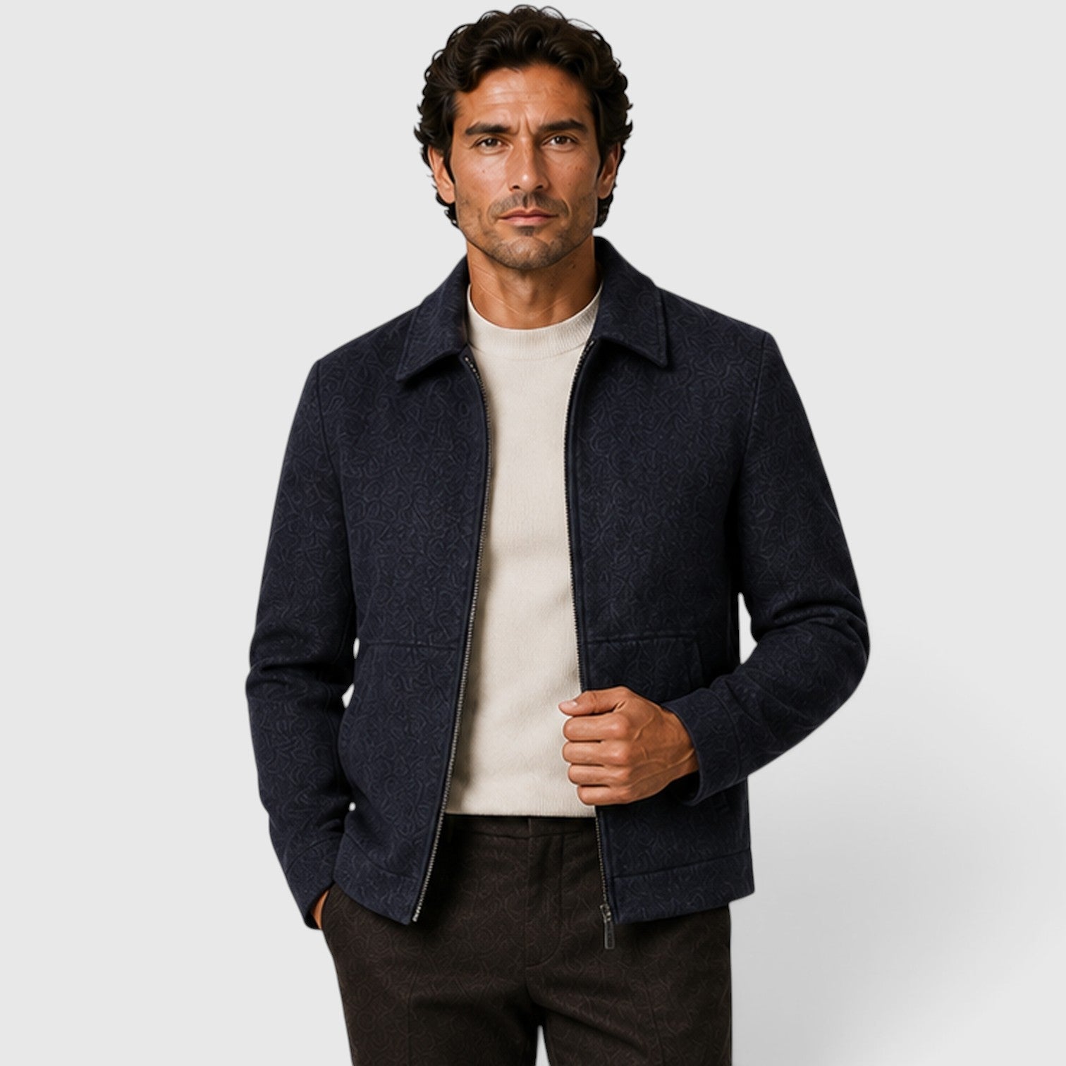 Alternate product view 6 of men's Zip Up Jacket with shirt collar everyday design.