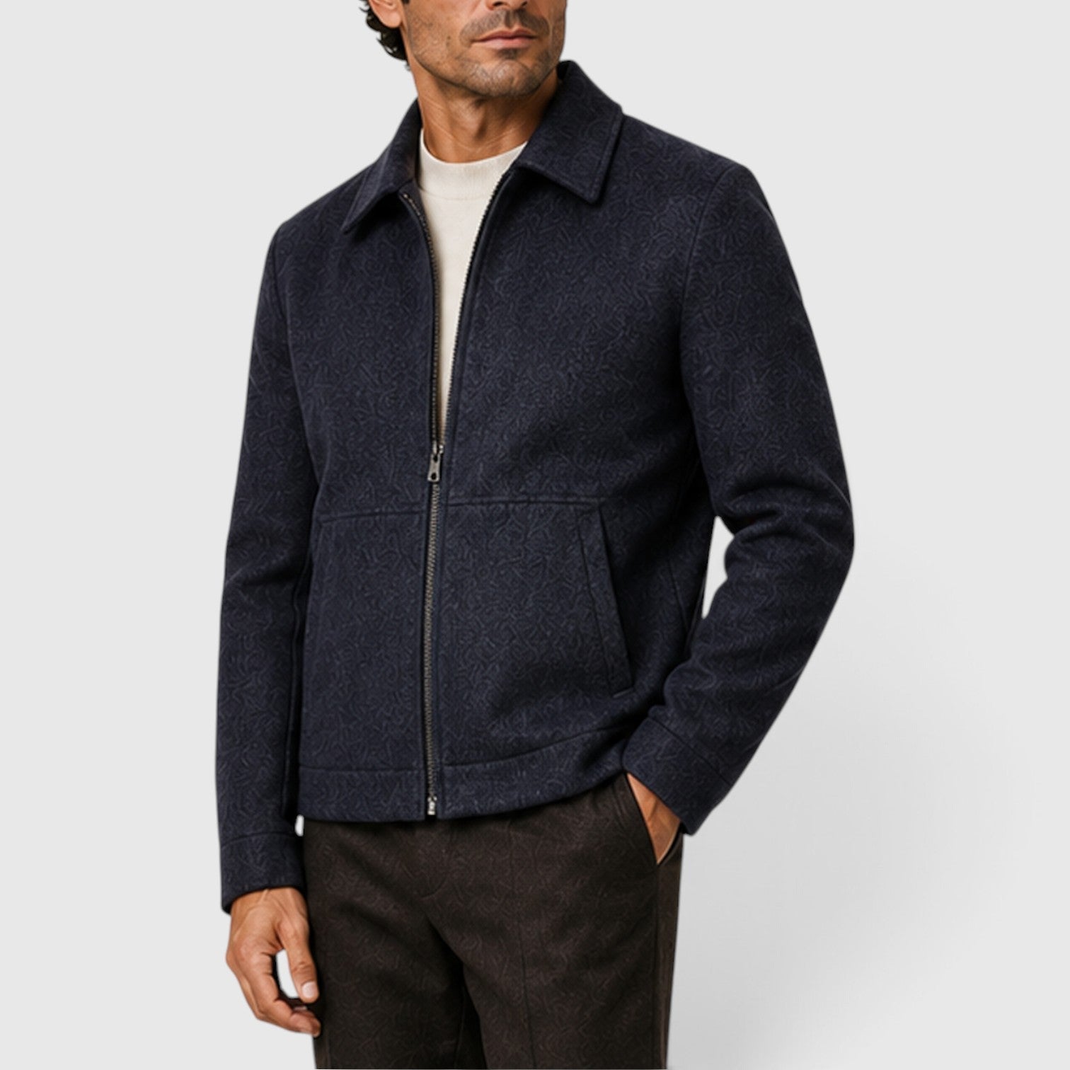 Alternate product view 7 of men's Zip Up Jacket with shirt collar everyday design.