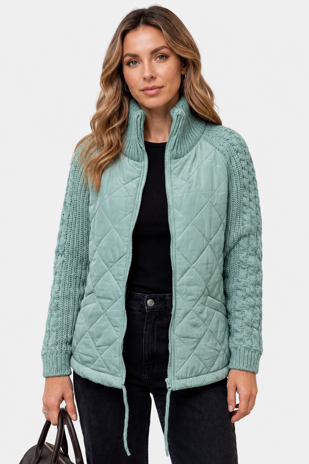 Norcetta – Textured knit detail – Quilted puffer jacket - Mint - front
