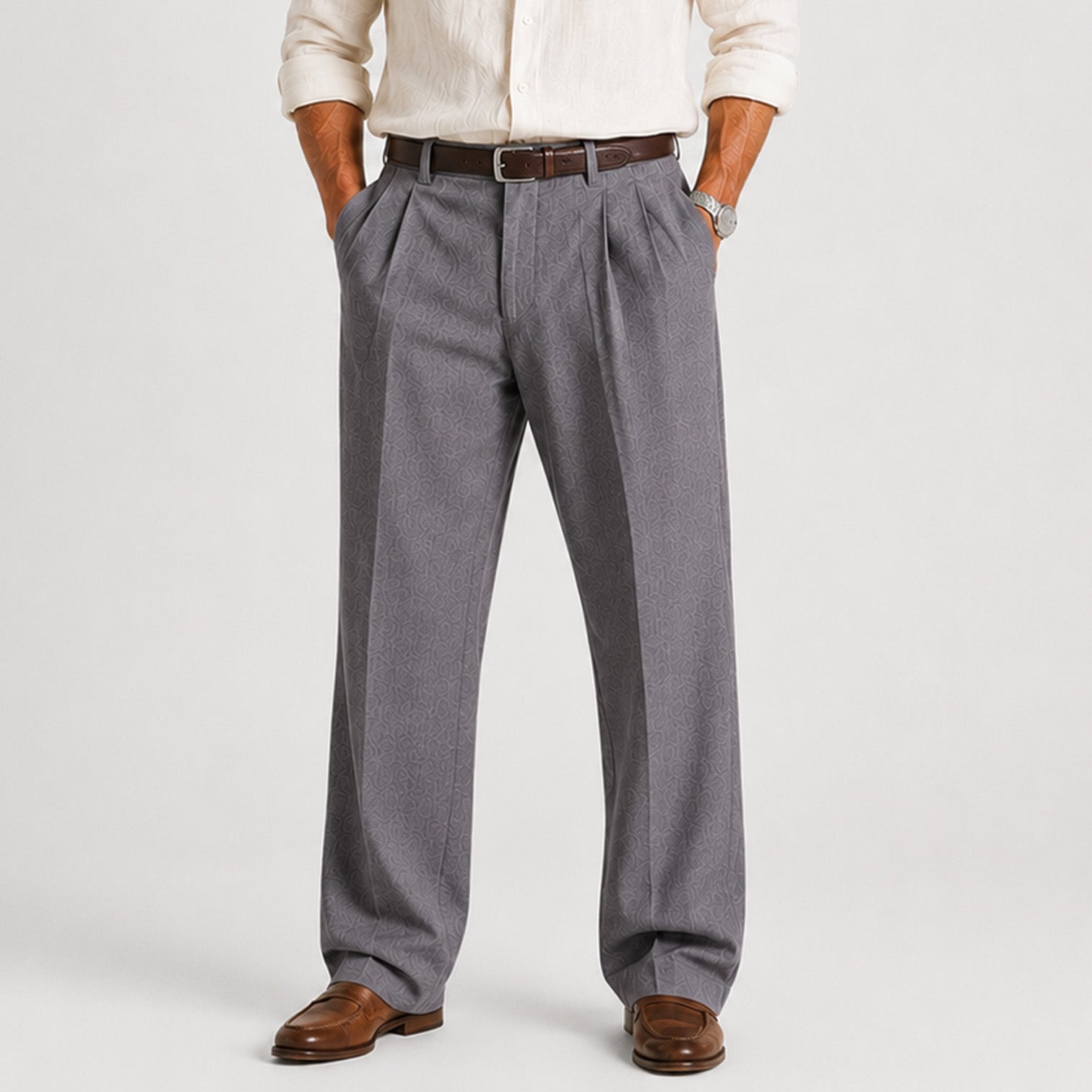 Linen Double Pleat Wide-Leg Trousers - Relaxed Fit