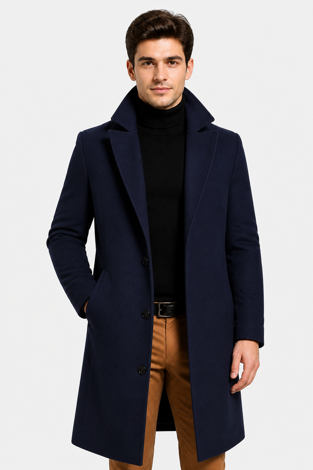 Harrington Oxford | Men's Tailored Overcoat – Classic Long Winter Coat for Smart or Casual Wear - Navy Blue - front