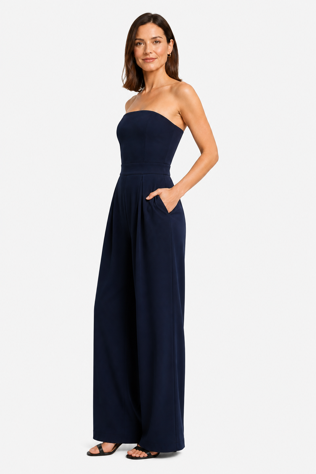 Women’s Strapless Wide Leg Jumpsuit – Elegant Structured Summer Style - Navy - side
