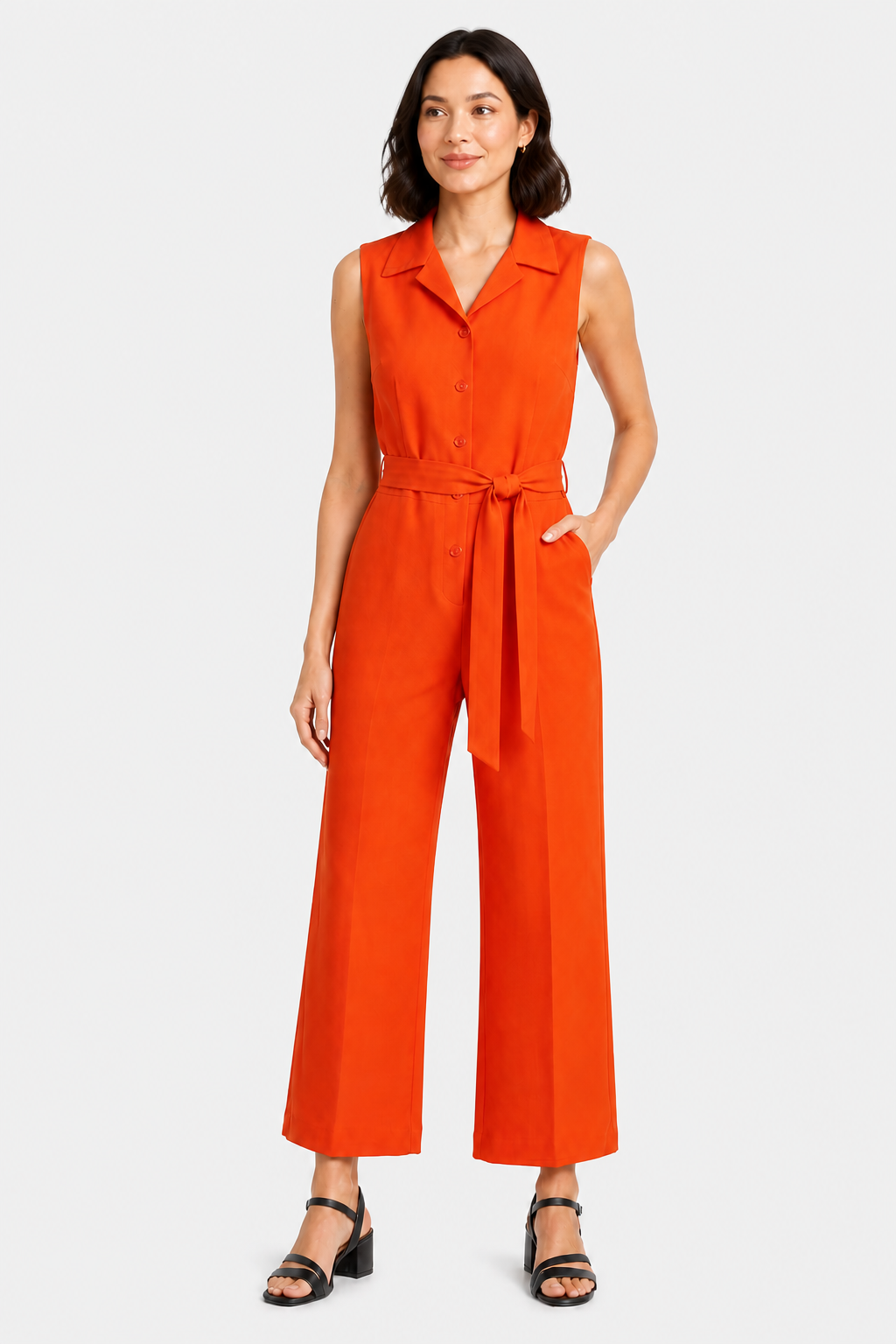 Orléane – Belted office elegance – Wide-leg jumpsuit - Orange - front