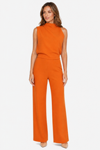 Asymmetric One Shoulder Jumpsuit - Orange - front