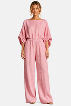 Rosaline – Relaxed bohemian silhouette – Wide-leg jumpsuit - Pink - front