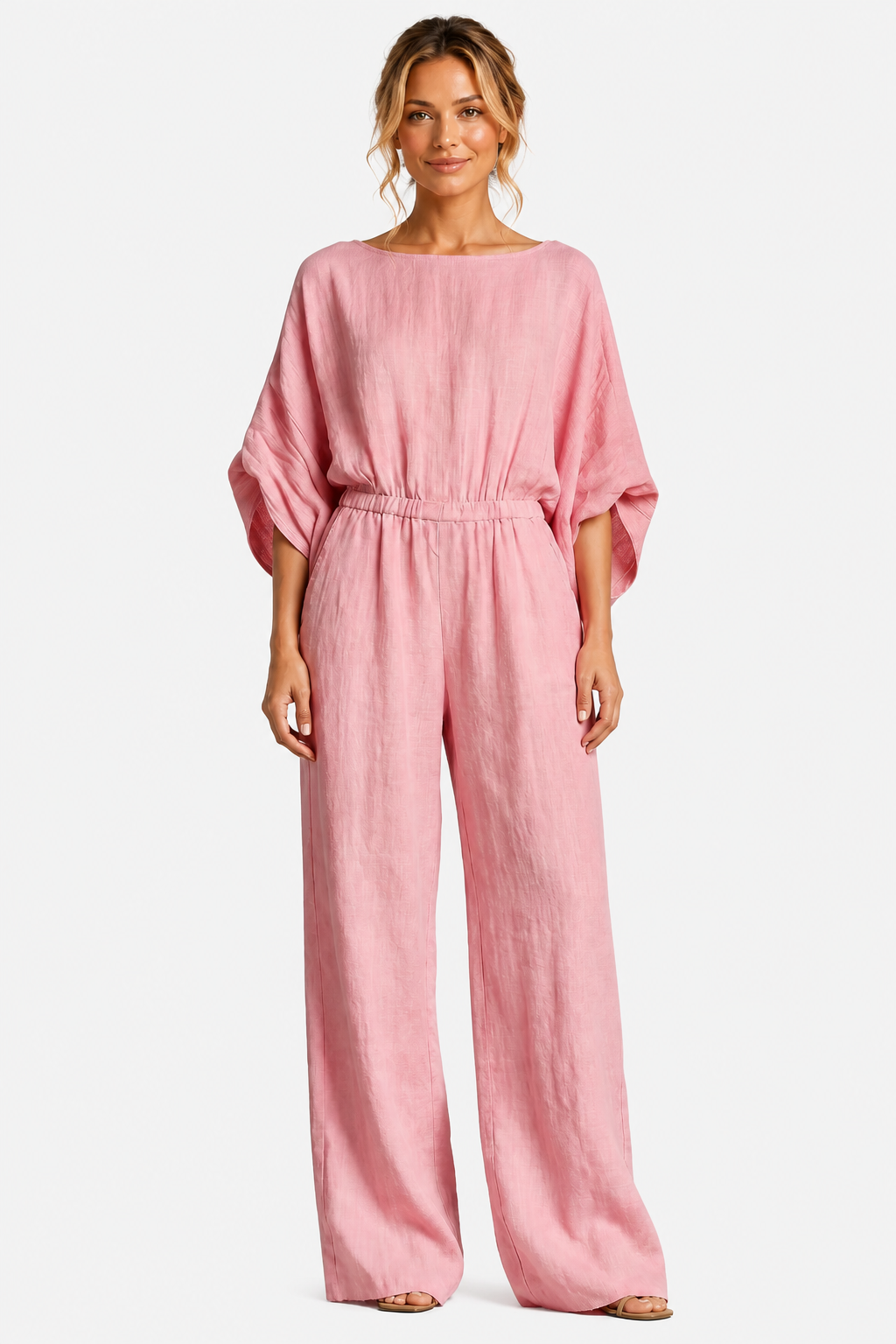 Rosaline – Relaxed bohemian silhouette – Wide-leg jumpsuit - Pink - front