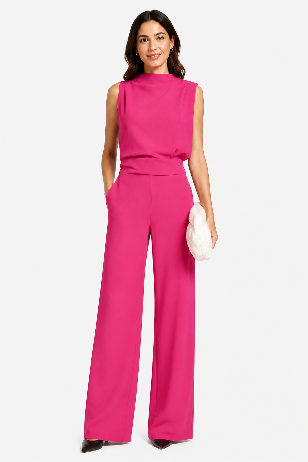Women’s Jumpsuit with Sleeveless Upper and Wide-Leg Design - Pink - front
