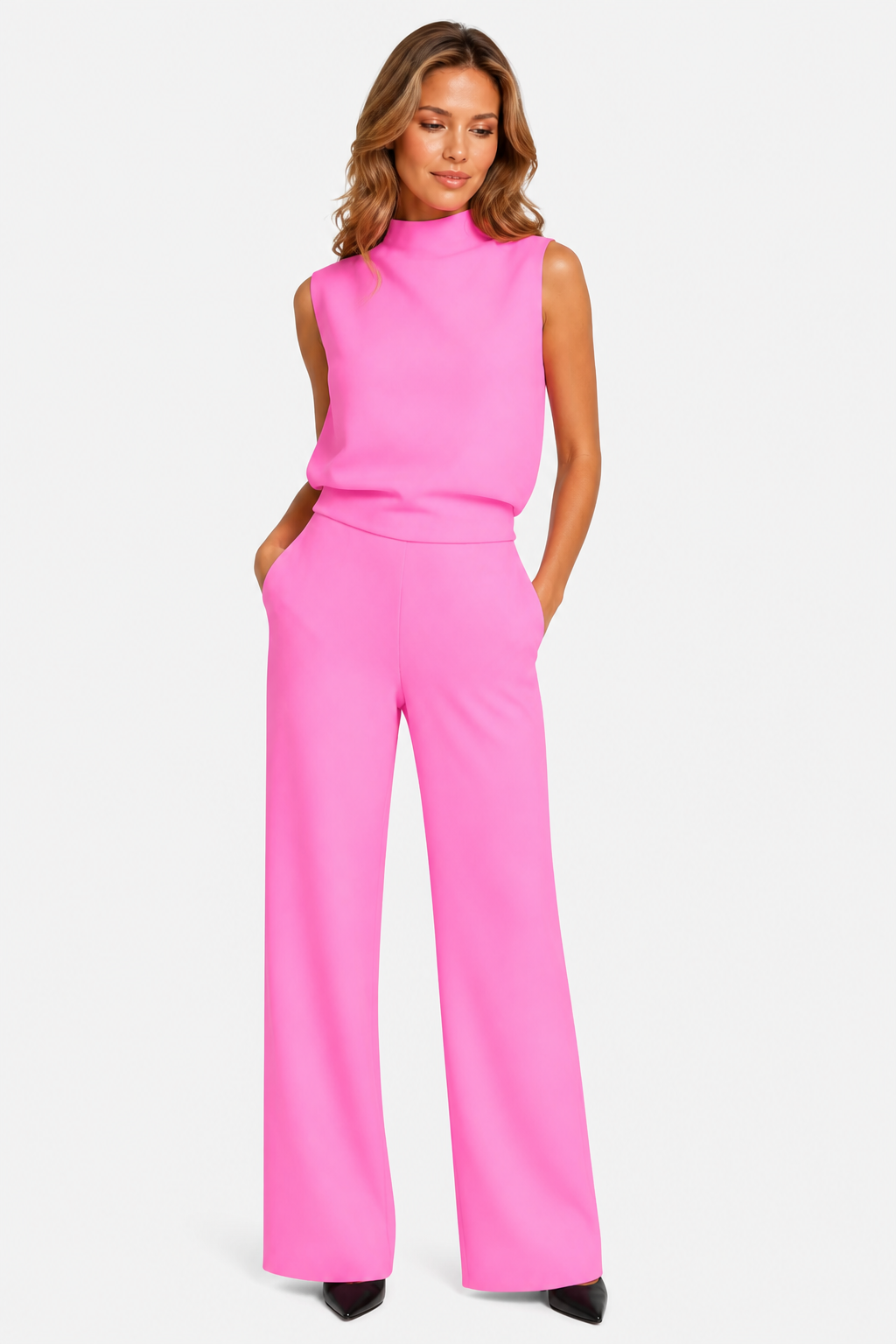 Asymmetric One Shoulder Jumpsuit - Pink - front