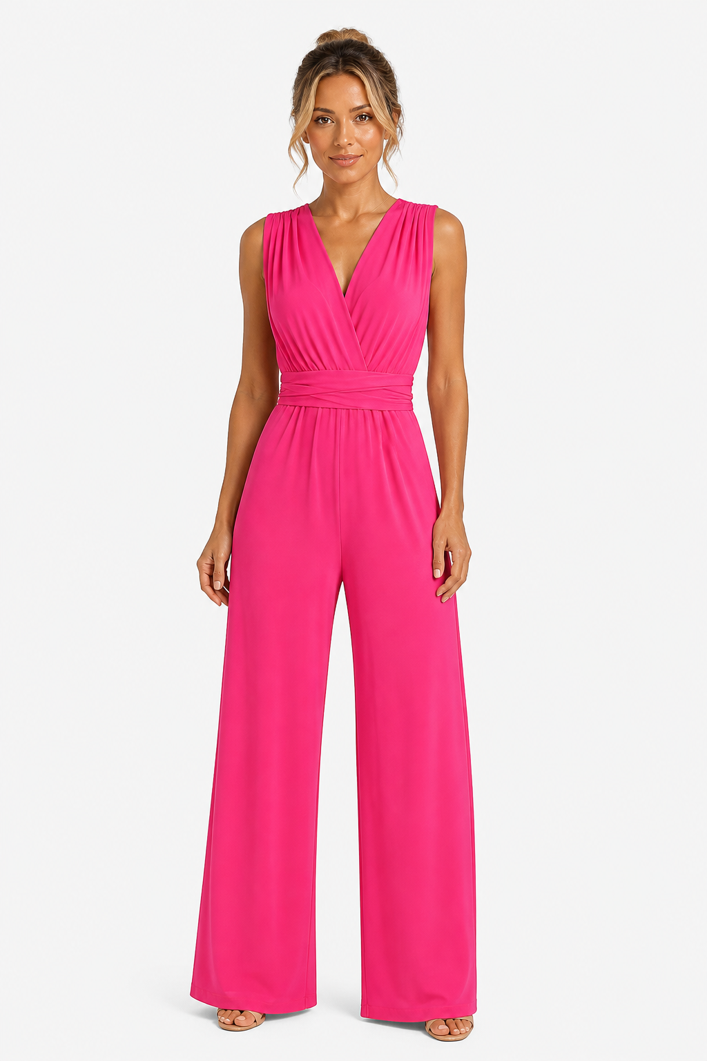 Black Formal Wide Leg Jumpsuit - Pink - front