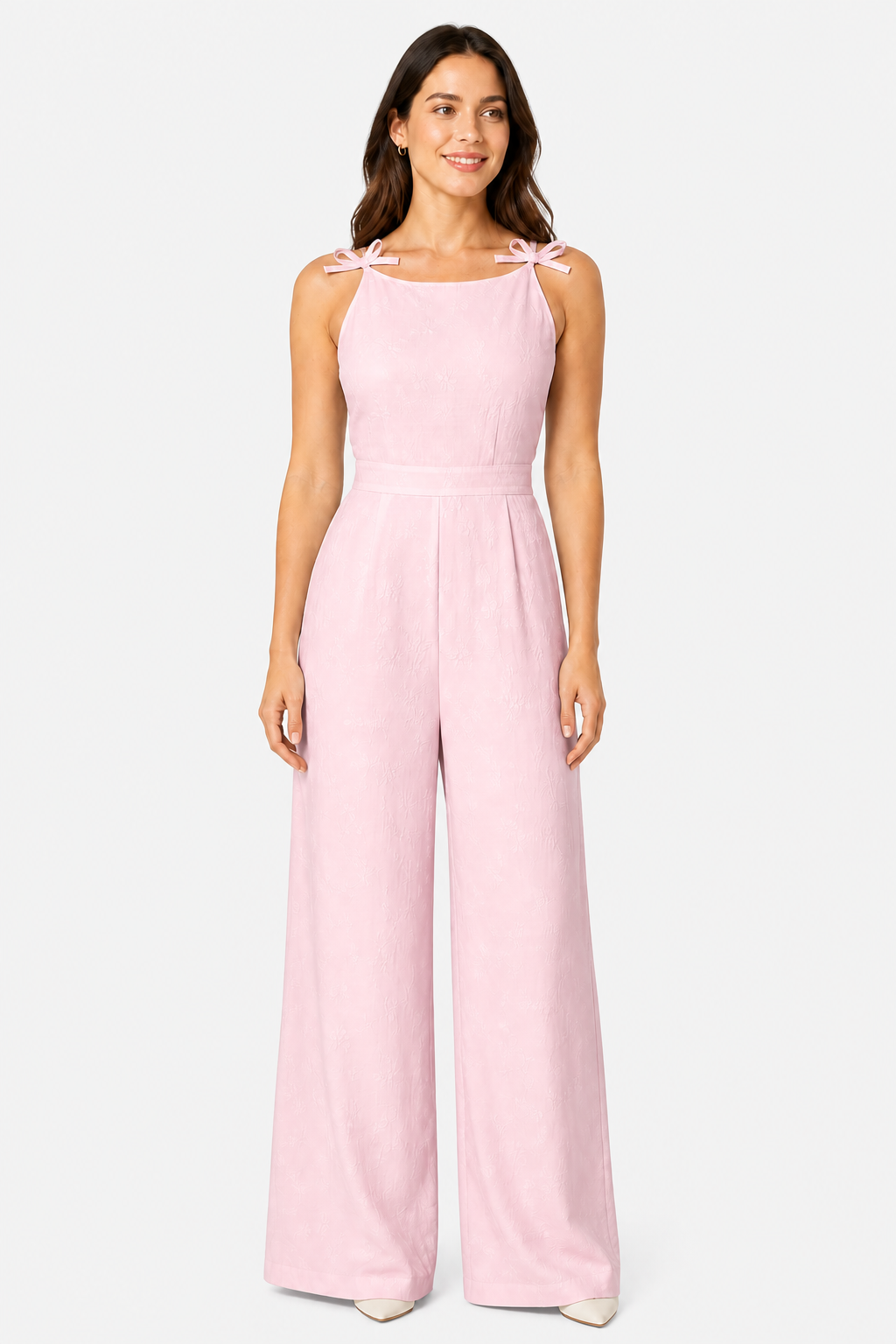 Women’s Jacquard Wide Leg Jumpsuit – Summer Occasion Style - Pink - front