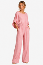Rosaline – Relaxed bohemian silhouette – Wide-leg jumpsuit - Pink - side left