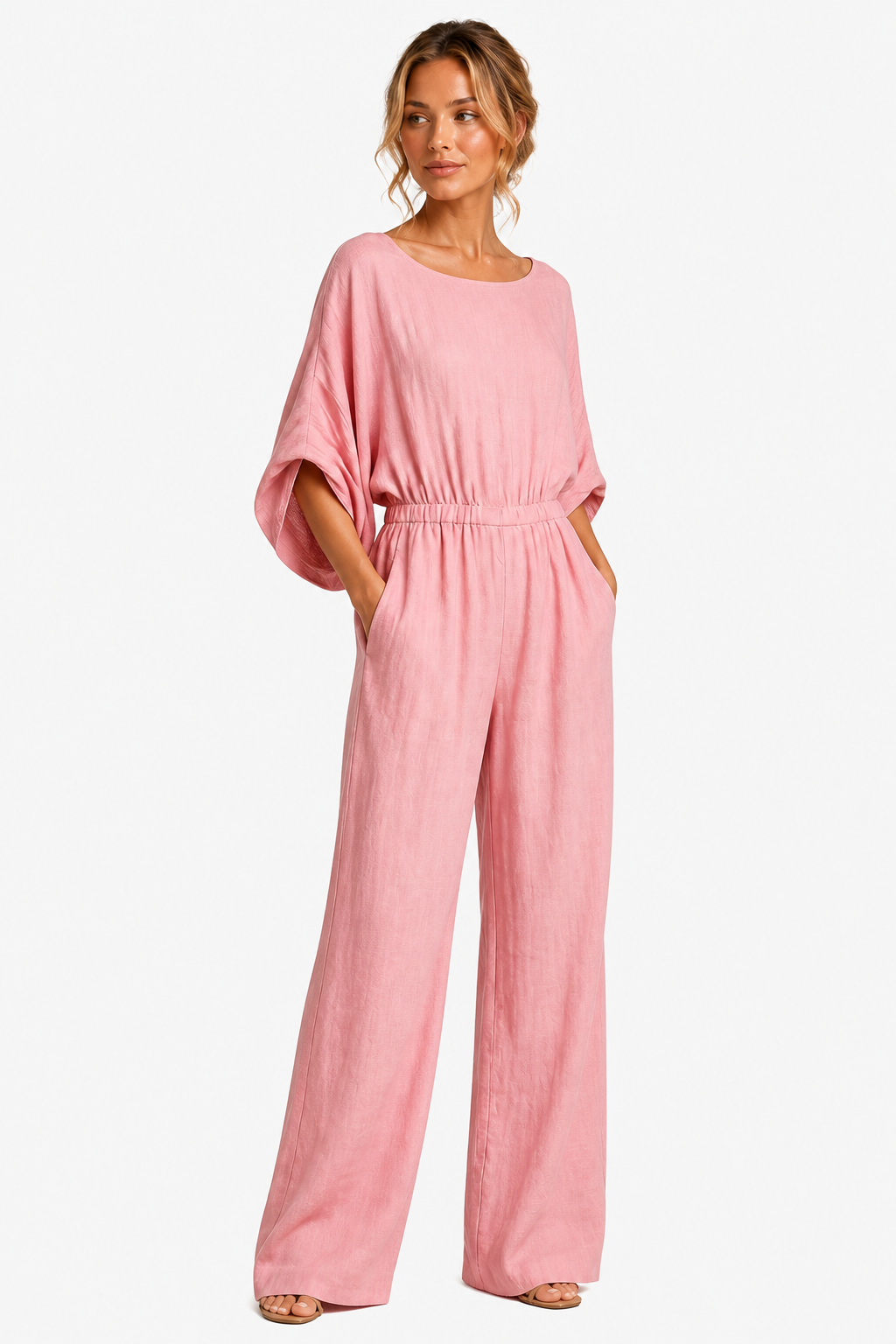 Rosaline – Relaxed bohemian silhouette – Wide-leg jumpsuit - Pink - side left