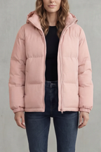 Oversized Hooded Puffer Jacket Zip Front - Oversized Fit