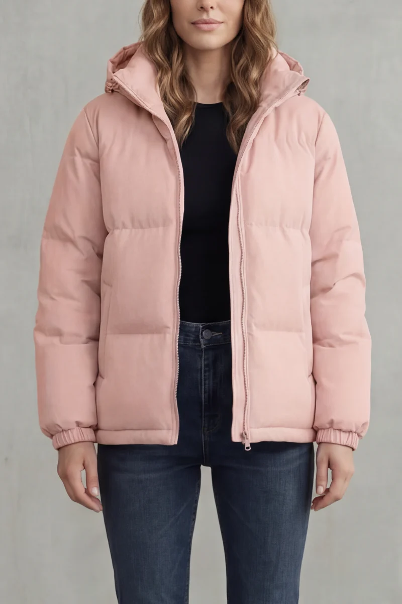 Oversized Hooded Puffer Jacket Zip Front - Oversized Fit