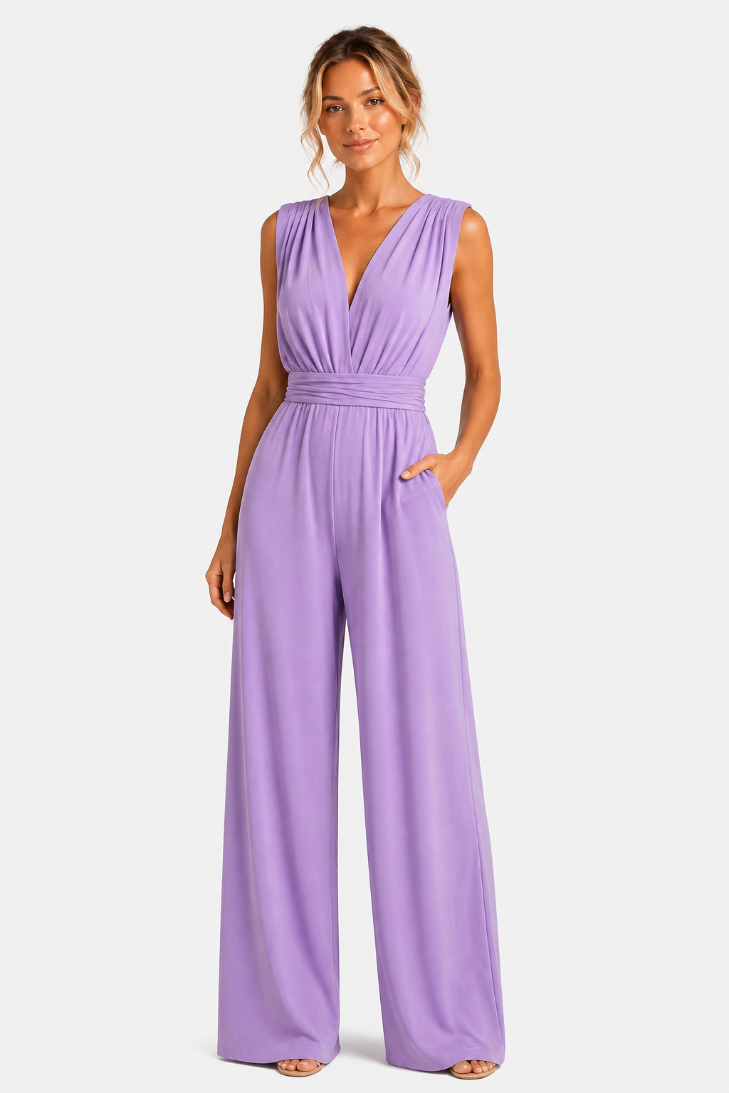 Black Formal Wide Leg Jumpsuit - Purple - front
