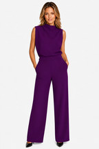 Asymmetric One Shoulder Jumpsuit - Purple - front