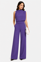 Women’s Jumpsuit with Sleeveless Upper and Wide-Leg Design - Purple - front