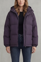 Oversized Hooded Puffer Jacket Zip Front - Oversized Fit