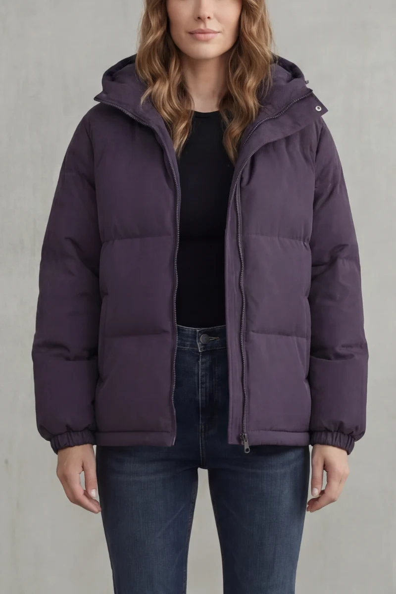 Oversized Hooded Puffer Jacket Zip Front - Oversized Fit