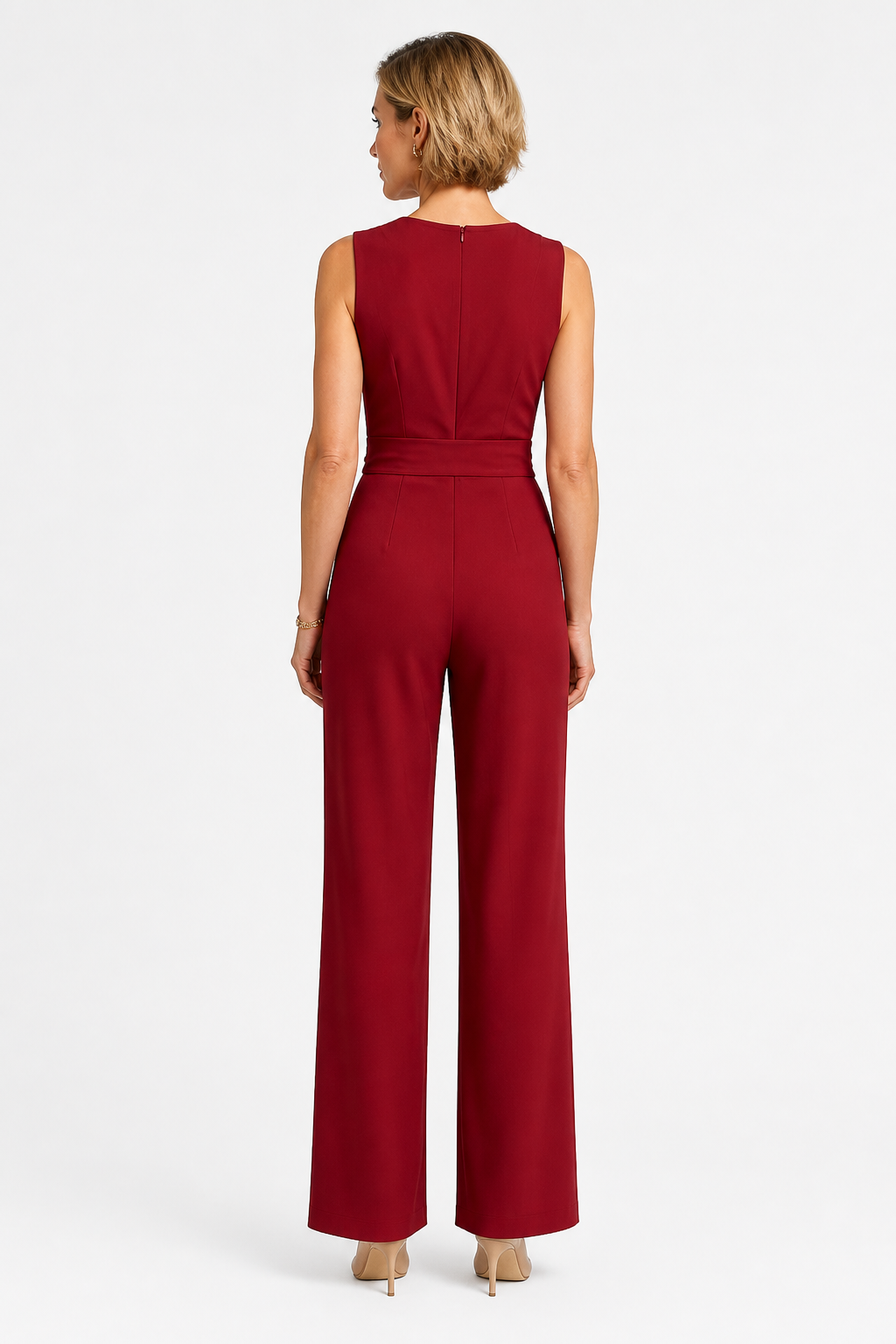 One Shoulder Wide Leg Jumpsuit - Red - back