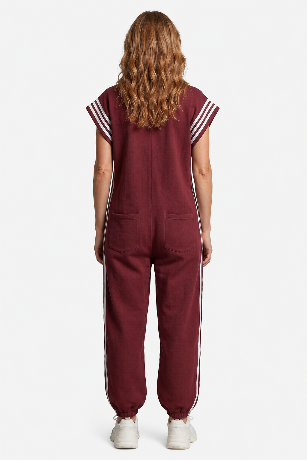 Veloura – Sporty stripe detail – Jumpsuit - Red - back
