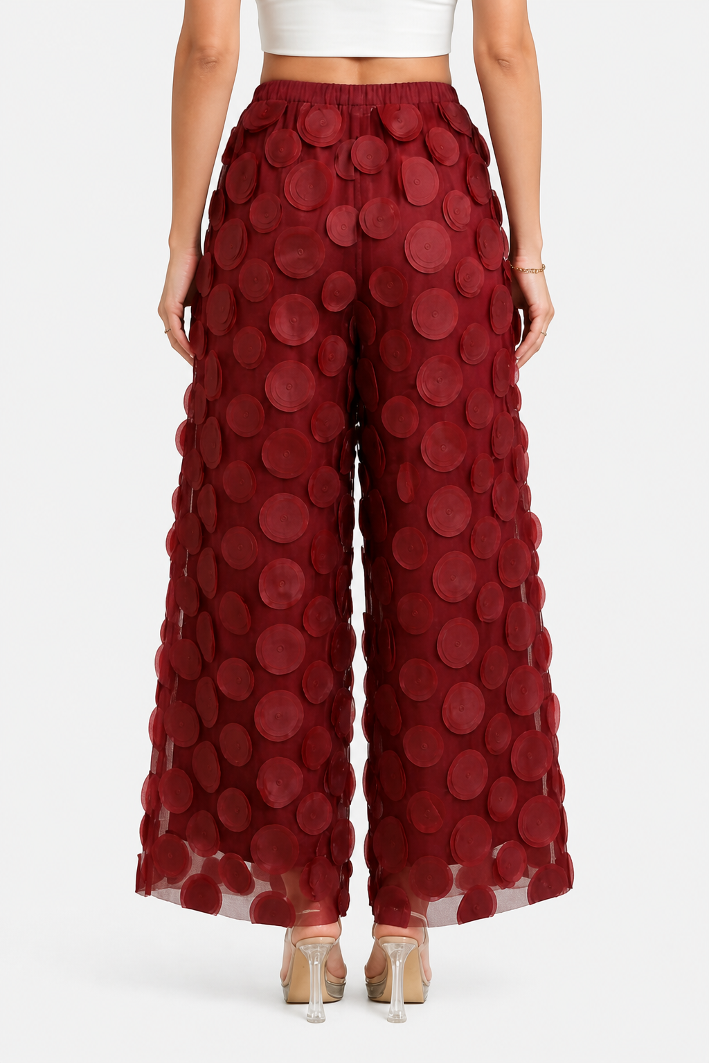 Bellaria – 3D circle appliqué – Wide-leg trousers - Red - back