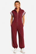 Veloura – Sporty stripe detail – Jumpsuit - Red - front