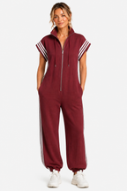 Veloura – Sporty stripe detail – Jumpsuit - Red - front