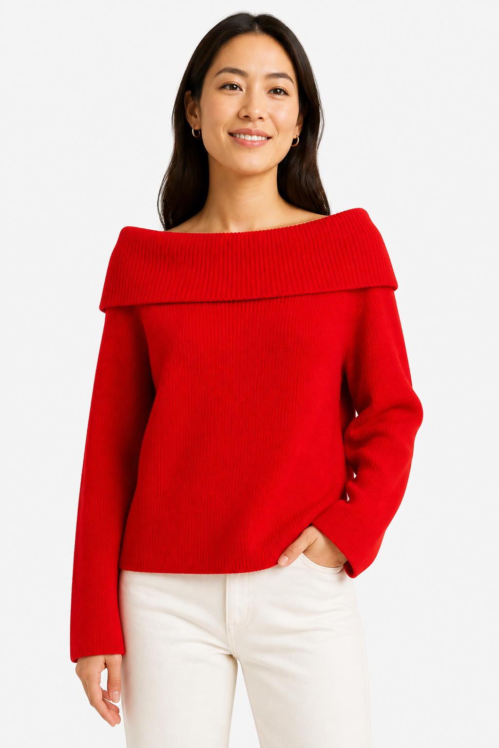 Off Shoulder Jumper for Women - Red - front