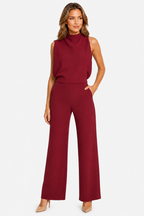 Asymmetric One Shoulder Jumpsuit - Red - front