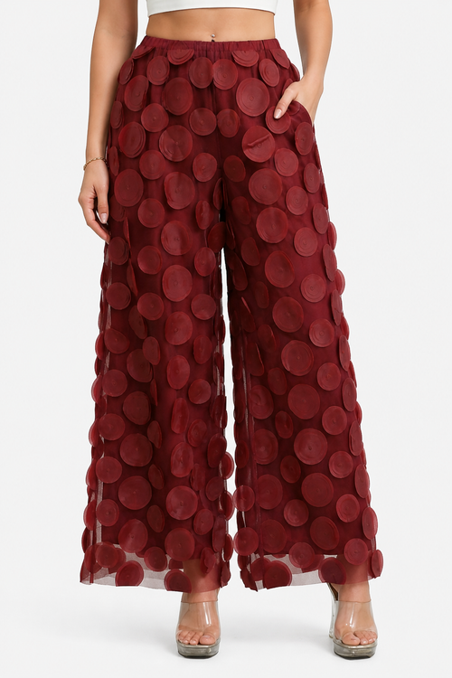 Bellaria – 3D circle appliqué – Wide-leg trousers - Red - front