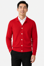 Men's Knit Cardigan Button Front Collar Classic Fit - Red - front