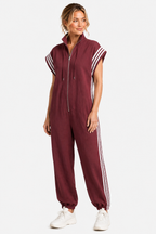 Veloura – Sporty stripe detail – Jumpsuit - Red - side left