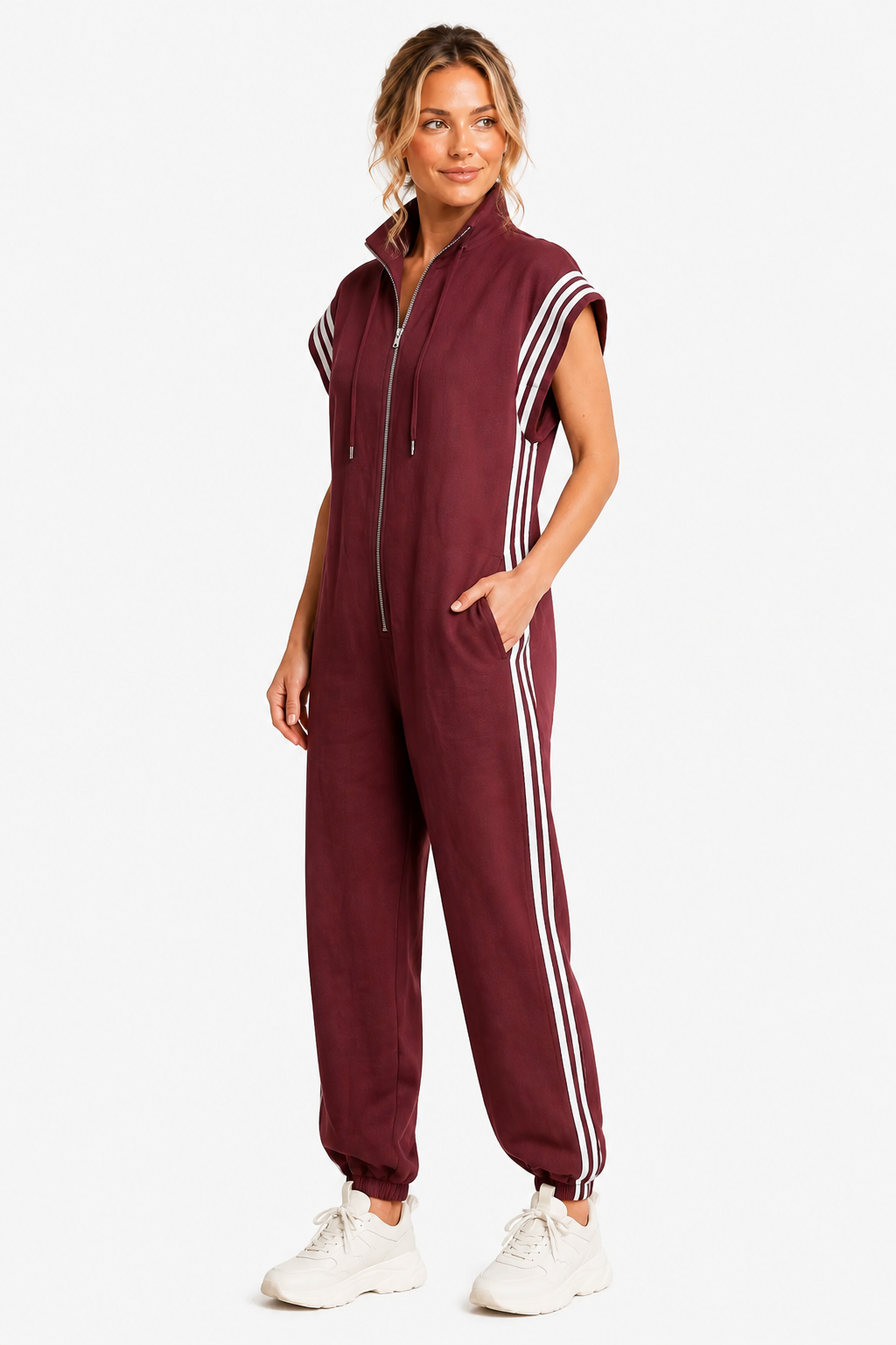 Veloura – Sporty stripe detail – Jumpsuit - Red - side right