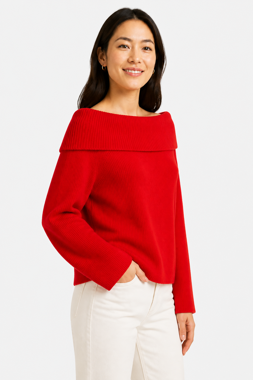 Off Shoulder Jumper for Women - Red - side