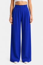 High Waist Wide Leg Trousers - Pleated - Royal blue - front