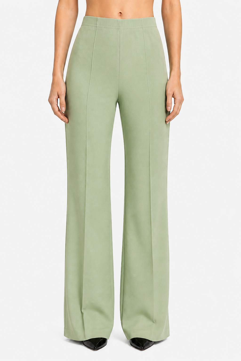 Velizza – Streamlined silhouette – High-waist wide-leg trousers - Sage Green - front