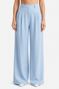 High Waist Wide Leg Trousers - Pleated - Sky blue - front